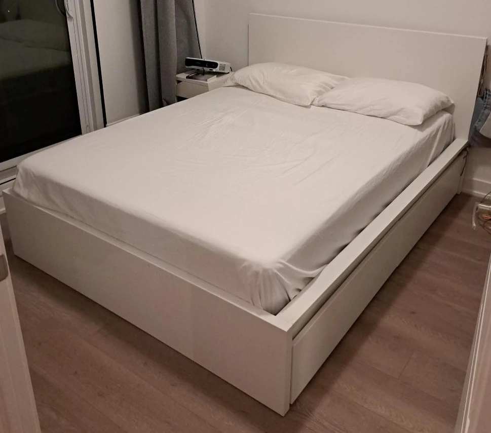 IKEA Malm White Bed Frame with Storage + Queen Sized Mattress