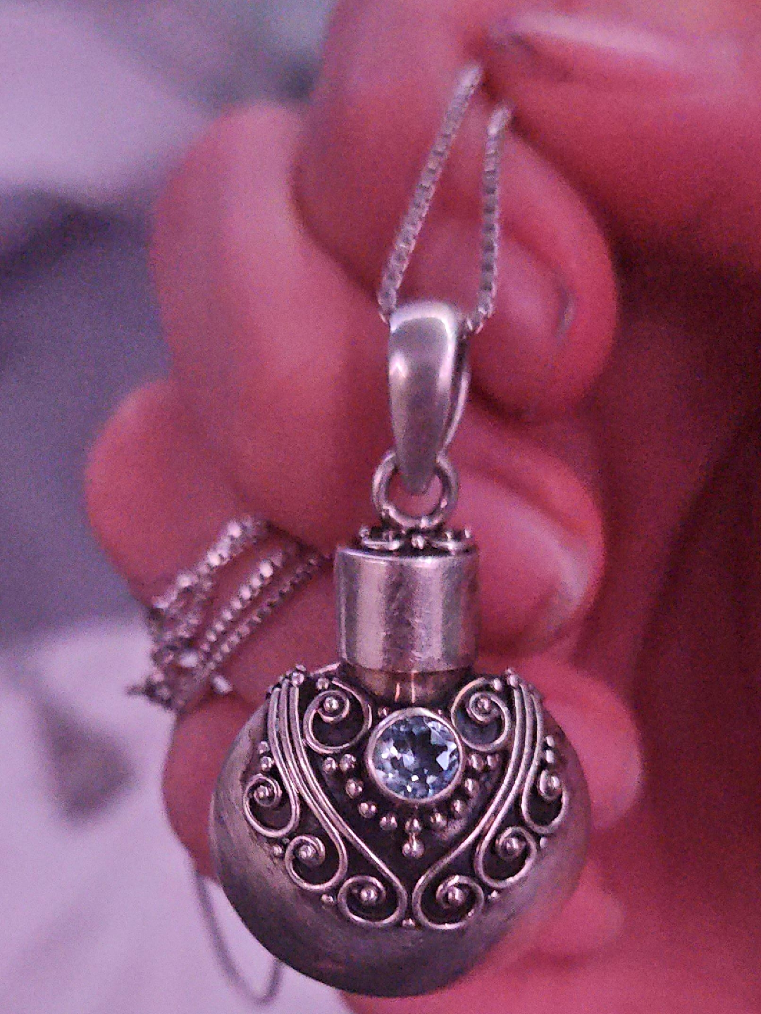 Silver Perfume Bottle Necklace