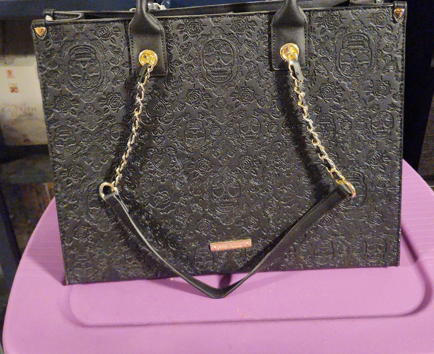 Betsey Johnson Black Skull Embossed Tote Bag