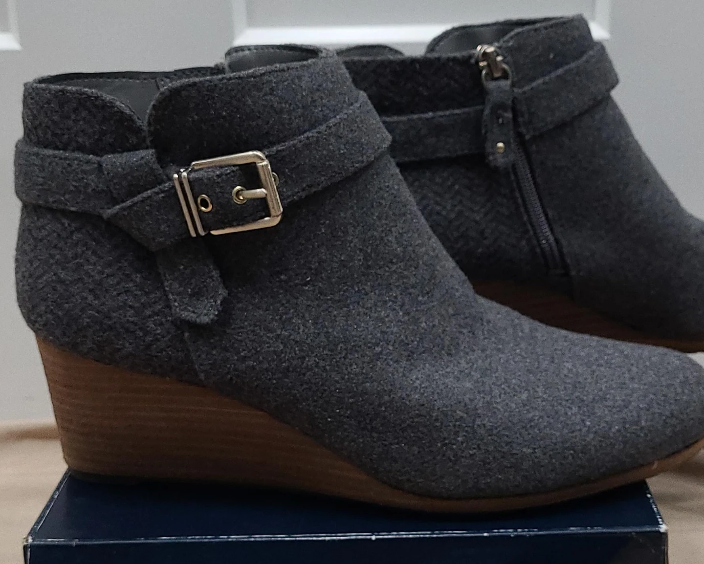 Grey Wedge Ankle Boots with Buckle Detail