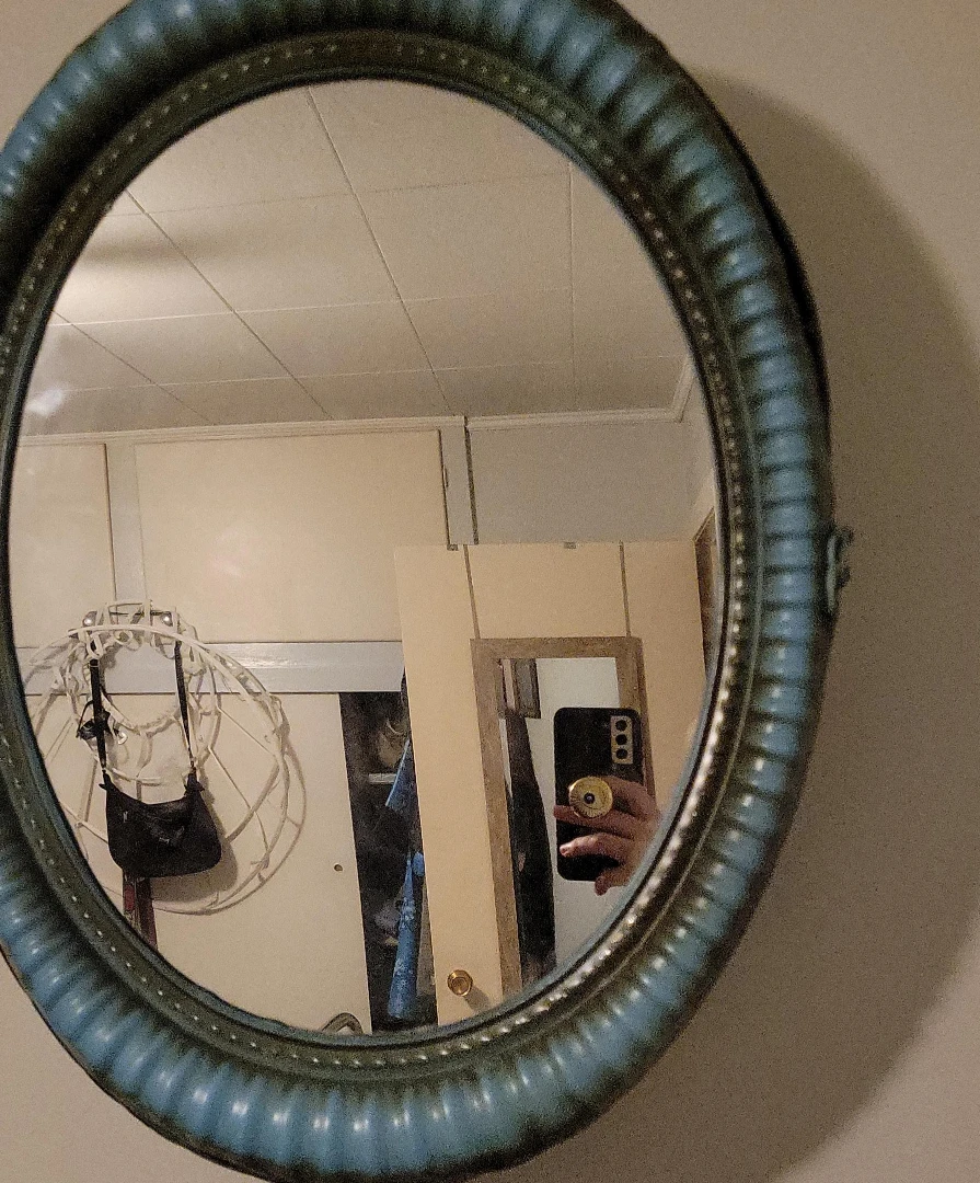 Blue Oval Wall Mirror Cabinet