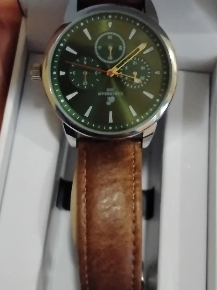 Caribbean Joe Men's Watch - Green Face, Brown Leather Band