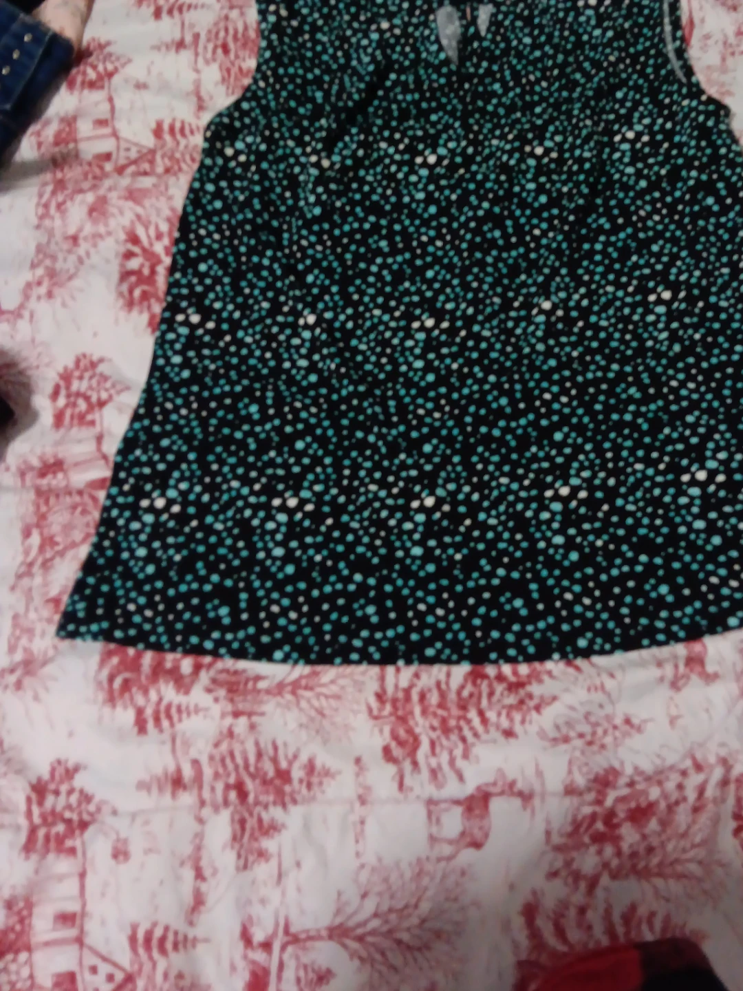 Sleeveless Top - Black with Teal & White Dots - photo 2