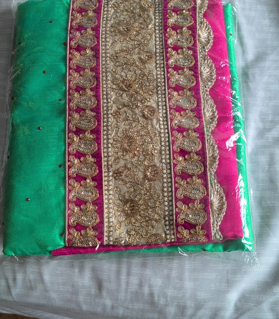 Embroidered Salwar Kameez Suit - Green, Pink, Gold image indicator(1)