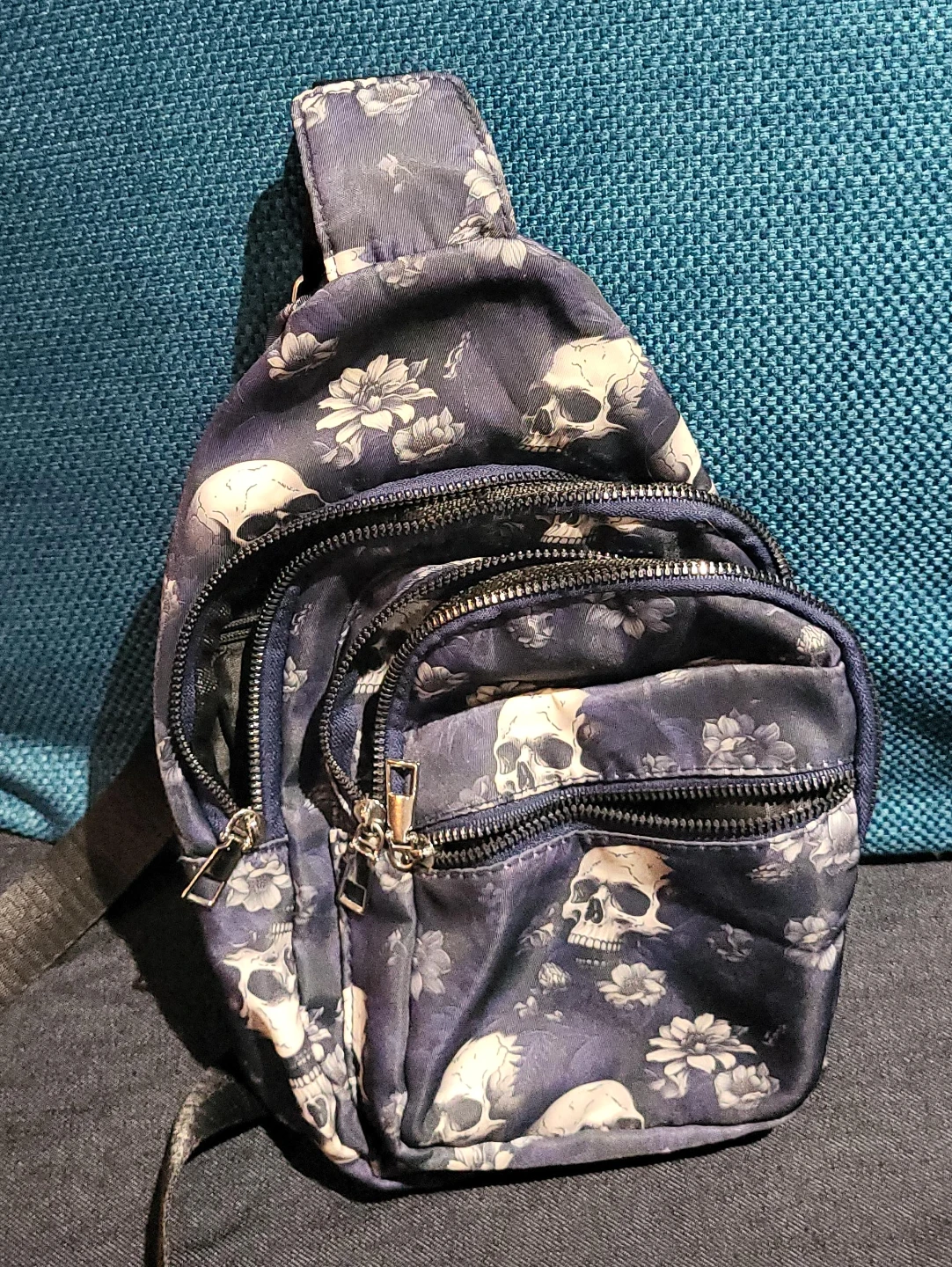 Skull & Floral Print Sling Bag thumbnail