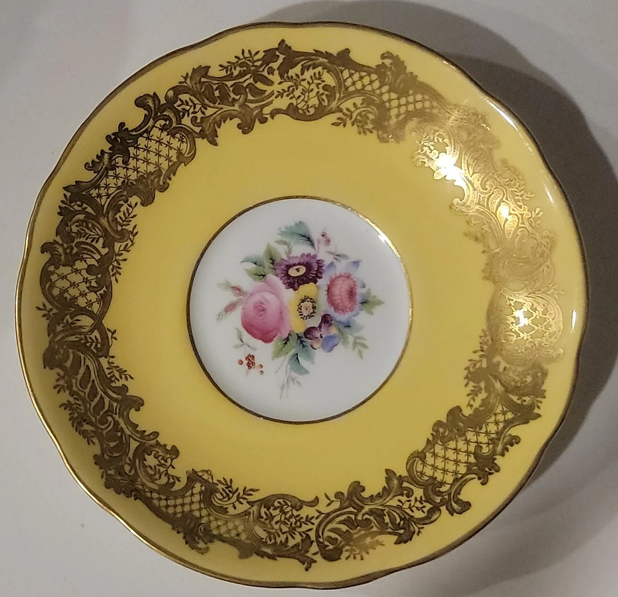 Vintage Yellow Saucer with Floral Design thumbnail