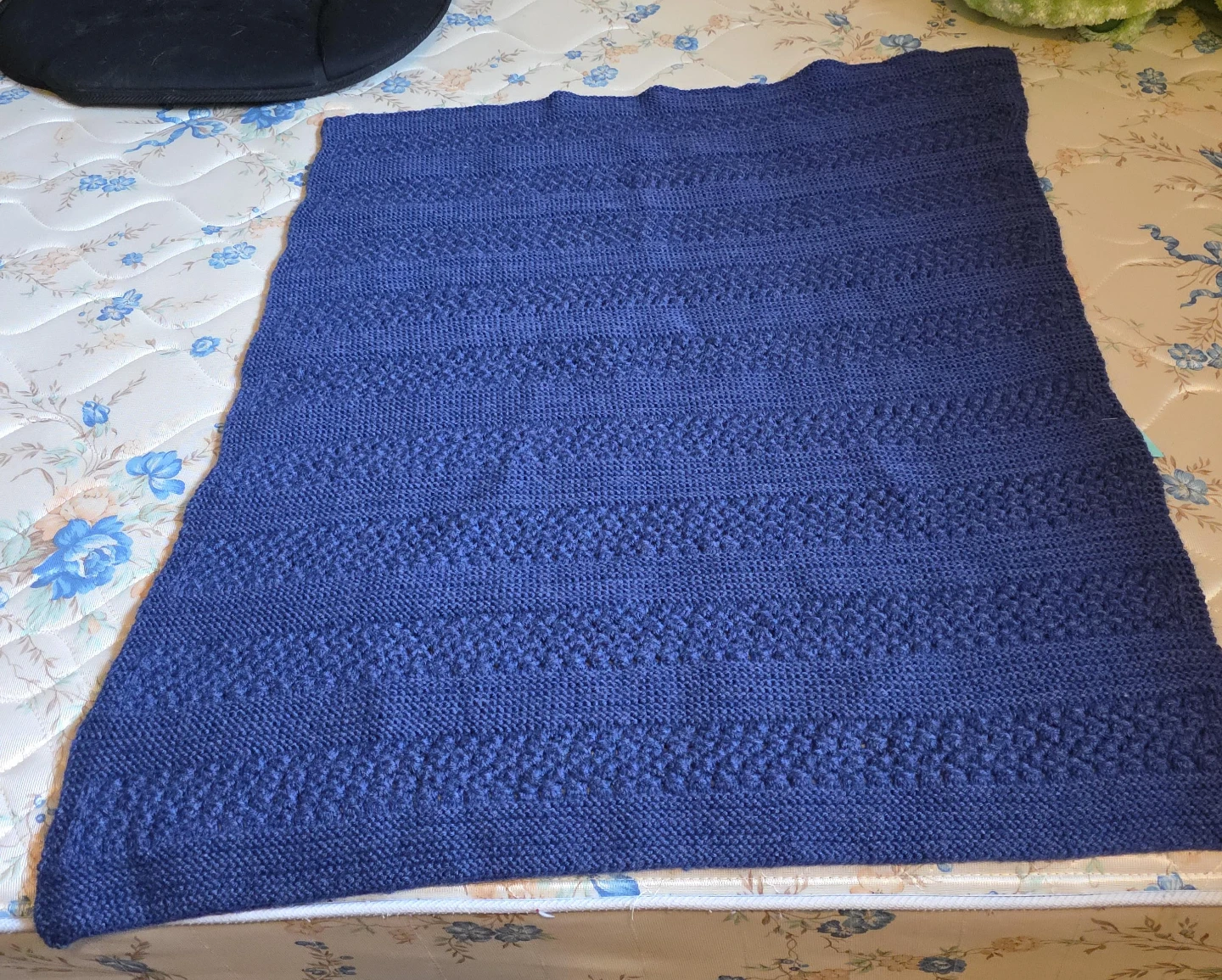 Handmade Knitted Blue Blanket - 27" x 34"