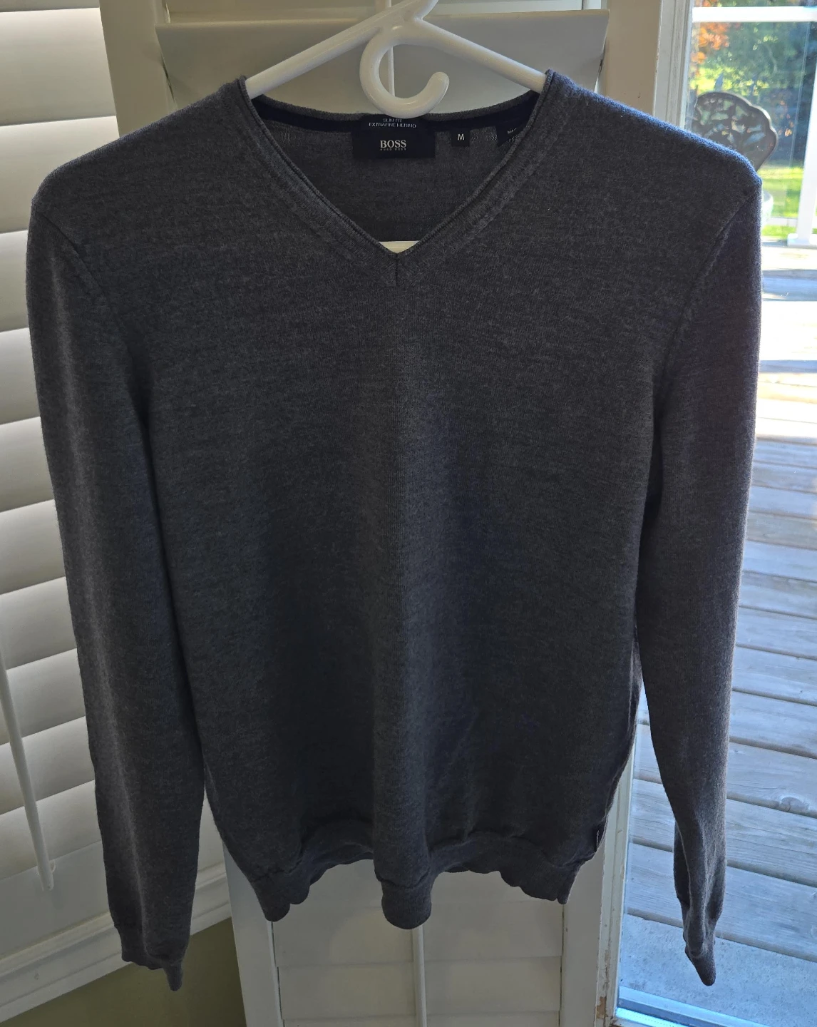 BOSS Grey V-Neck Sweater - Size M