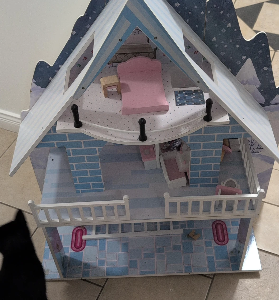 Blue & White Wooden Dollhouse