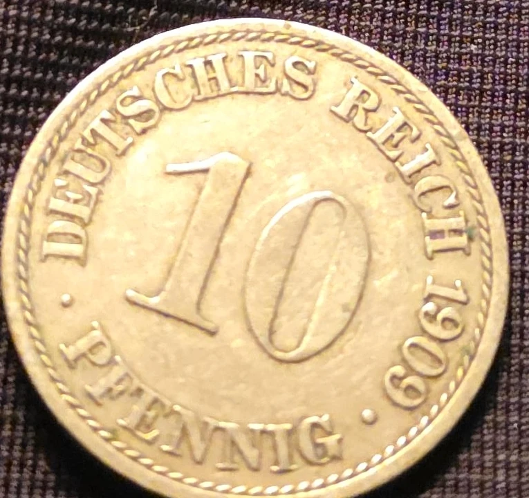 1909 German 10 Pfennig Coin