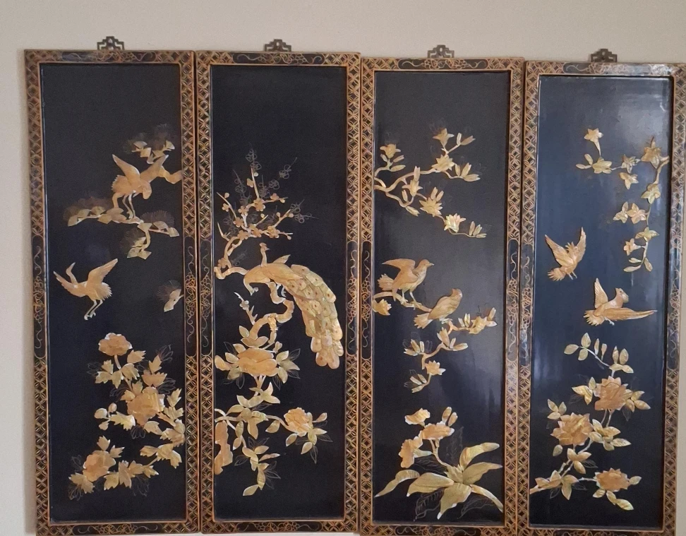 Vintage Asian Lacquered Wall Panels