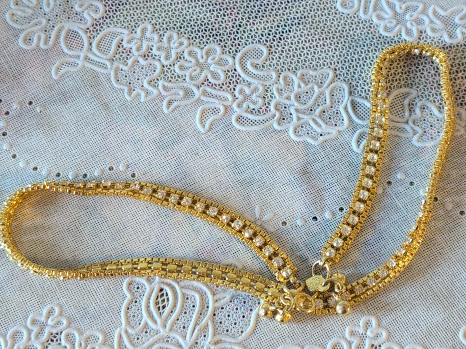 Gold-tone Anklet with Rhinestones
