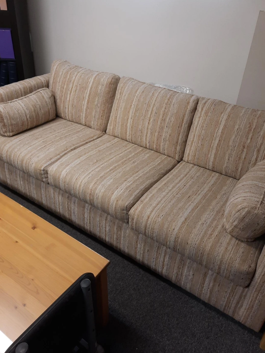 Beige Striped Three-Seat Sofa thumbnail