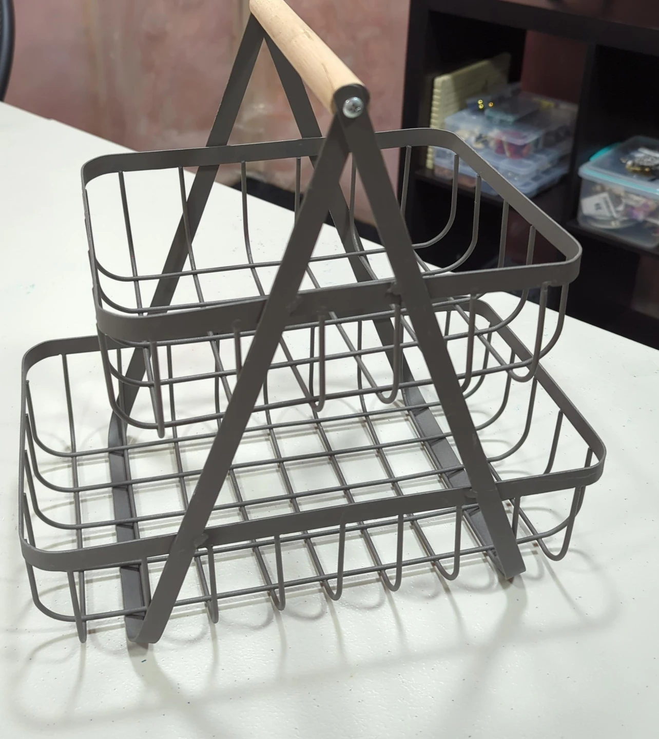 Metal Wire Basket with Wood Handle