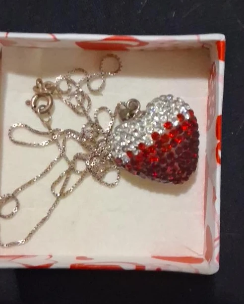 Heart Pendant Necklace - Red & Silver