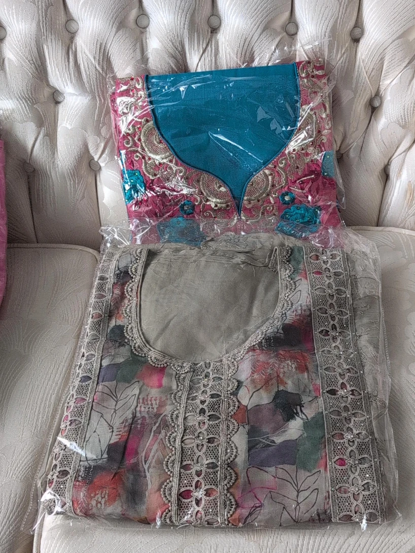 Embroidered Women's Suit - Pink & Teal