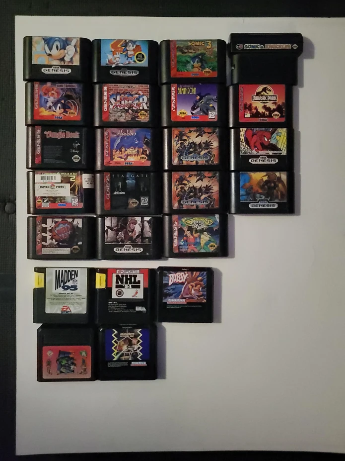 Sega Genesis Game Cartridges - Sonic, Aladdin, Jurassic Park +