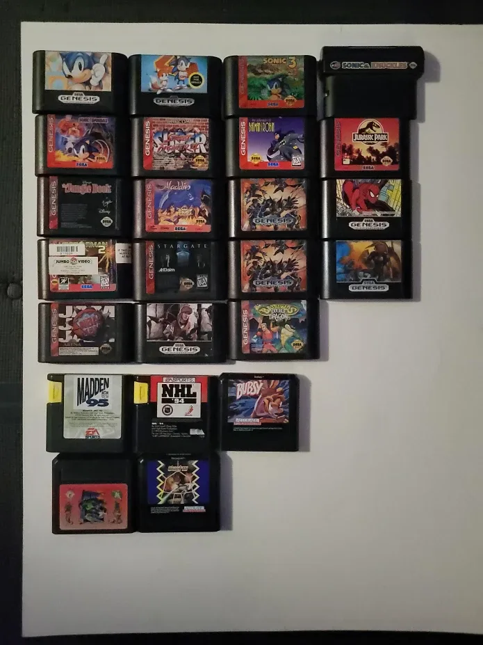 Sega Genesis Game Cartridges - Sonic, Aladdin, Jurassic Park +
