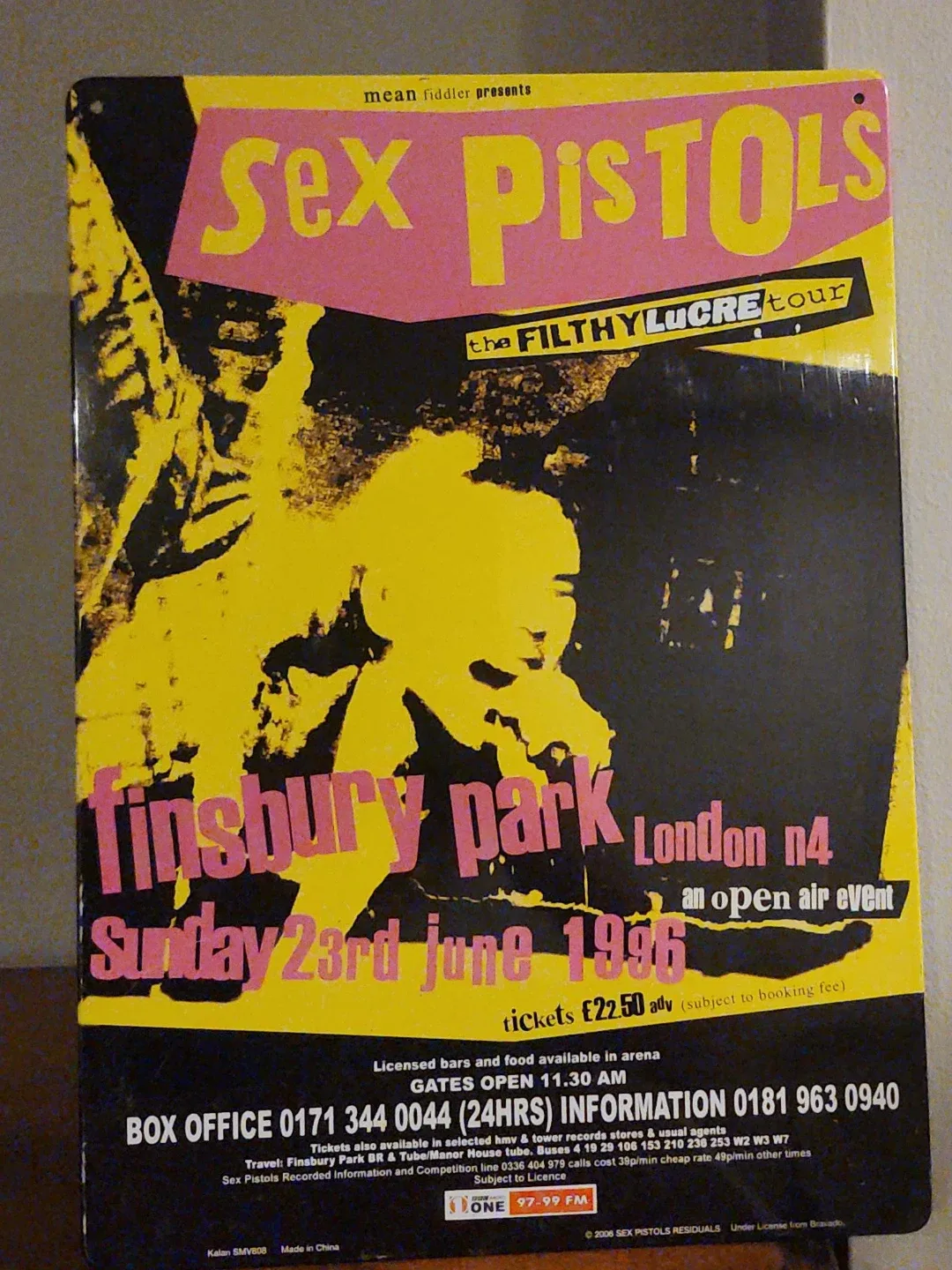 Sex Pistols Finsbury Park 1996 Tin Sign