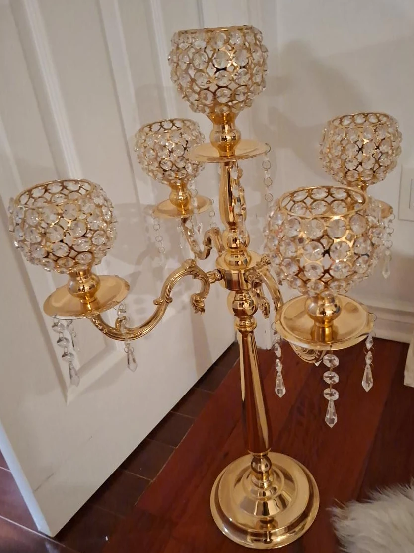 Gold Crystal Candelabra - 5 Candle Holder