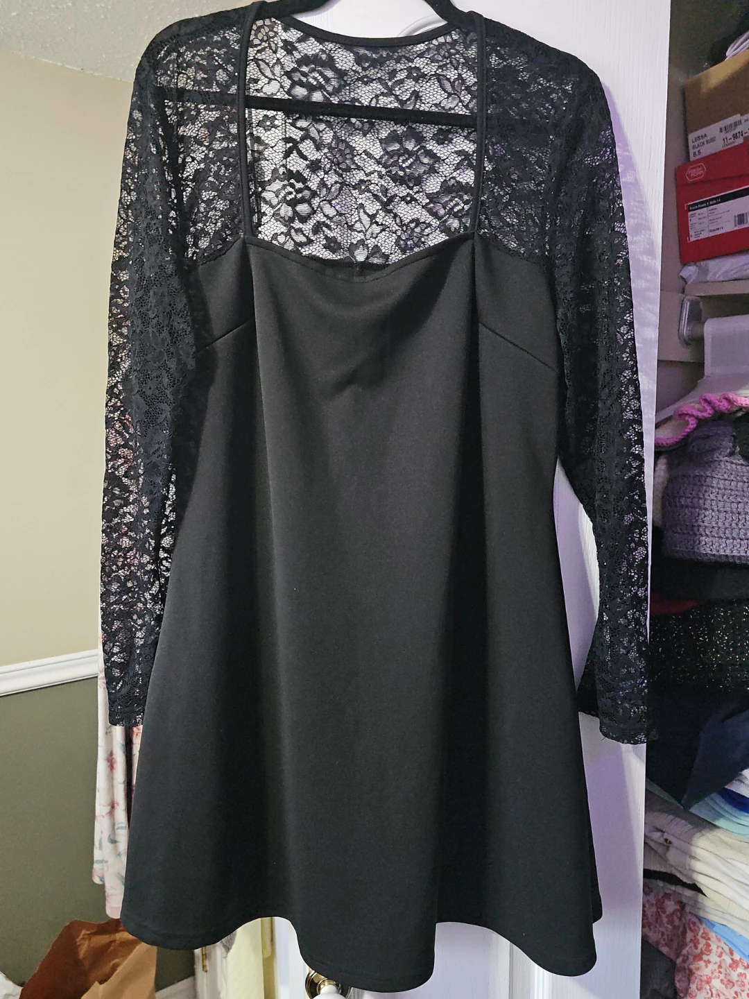 Black Lace Long Sleeve Mini Dress