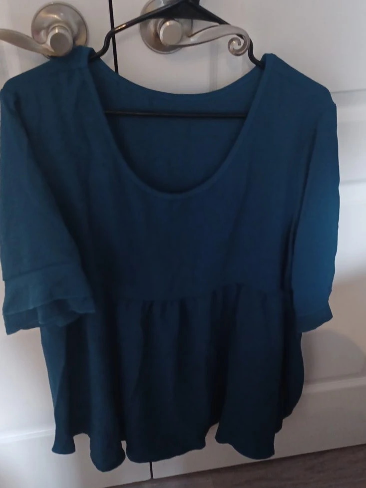 Teal Blouse with Ruffled Sleeves