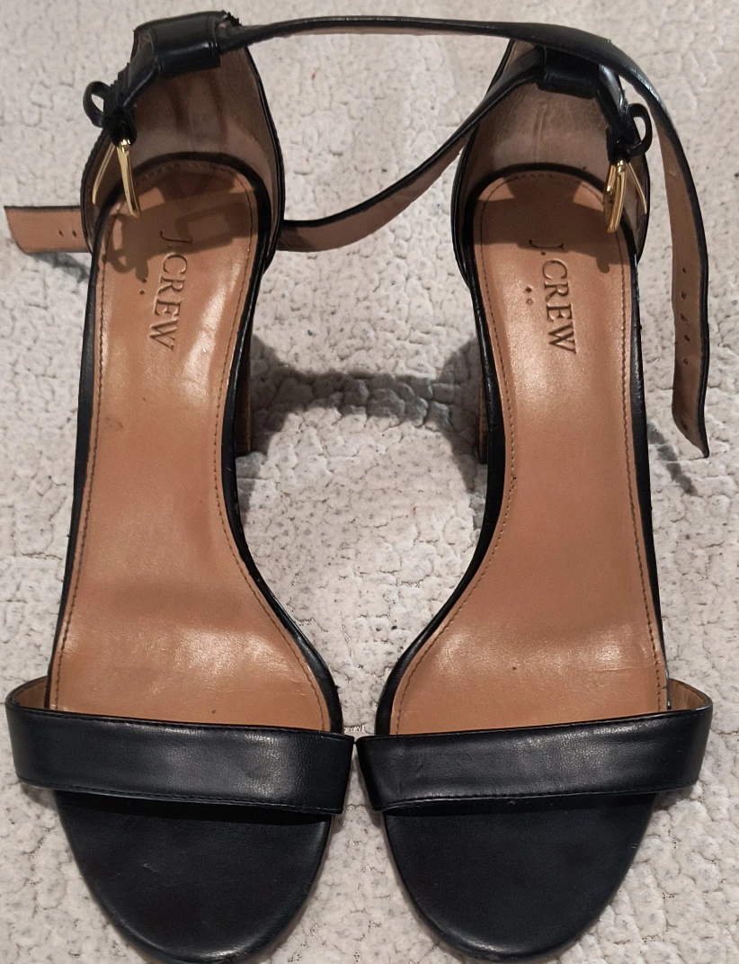 J.Crew Black Leather Heeled Sandals 9