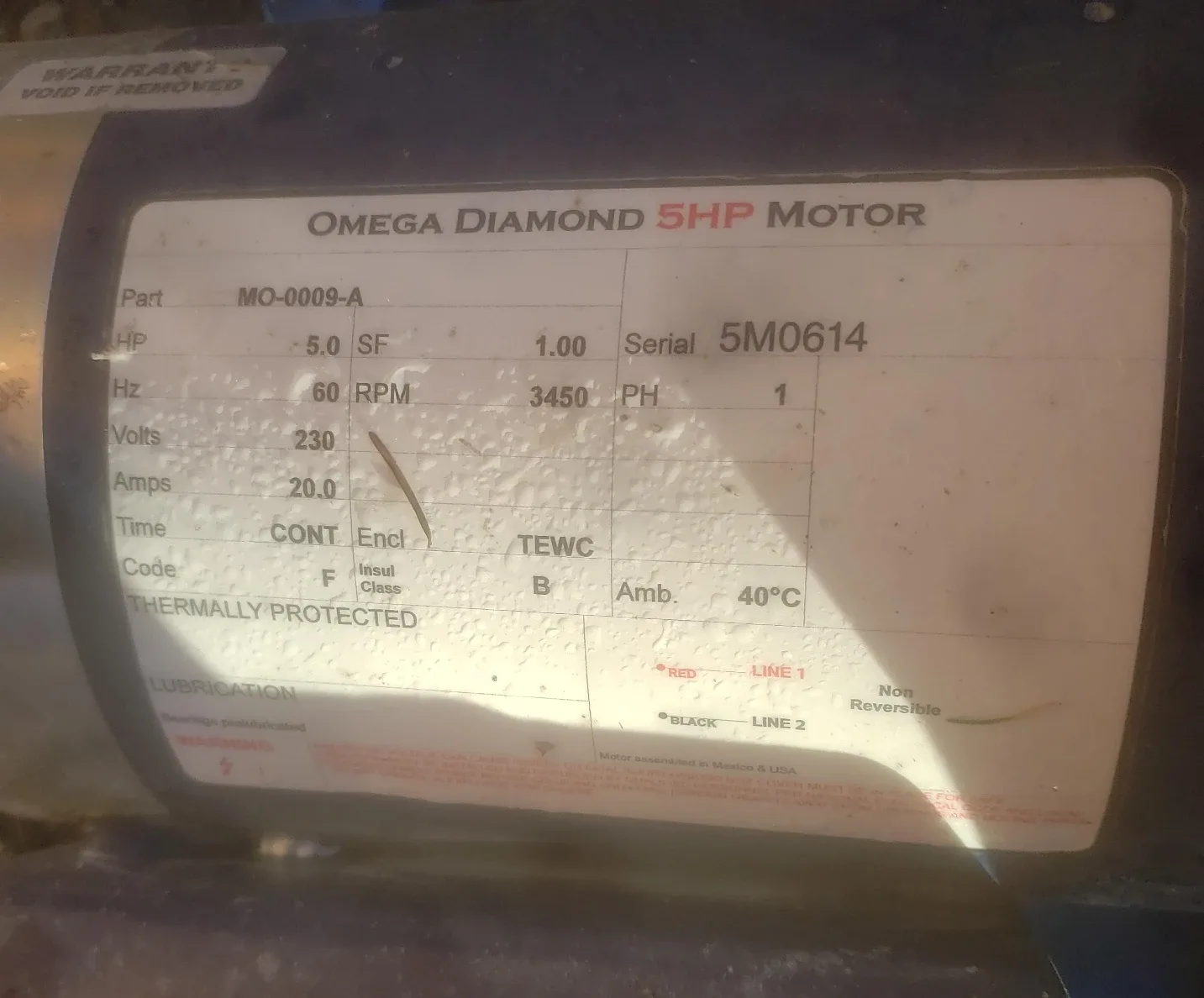 Omega Diamond 5HP Motor