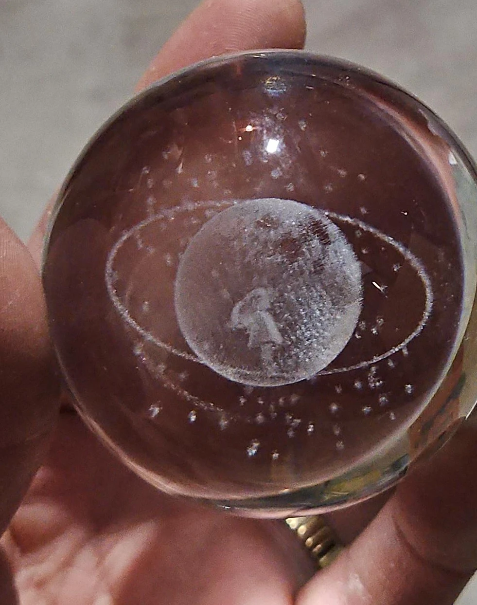 Planet Etched Glass Paperweight
