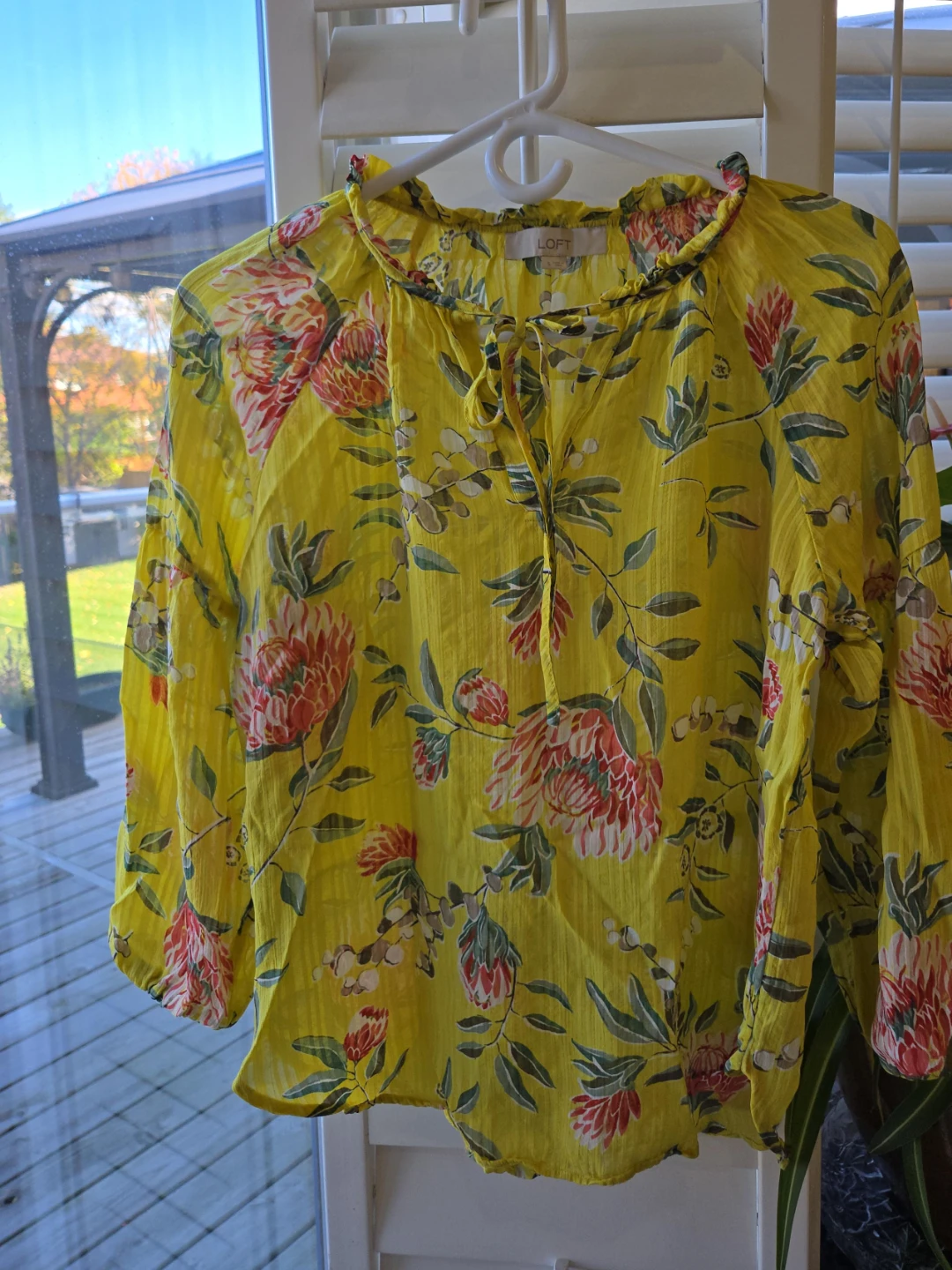 LOFT Floral Print Yellow Blouse