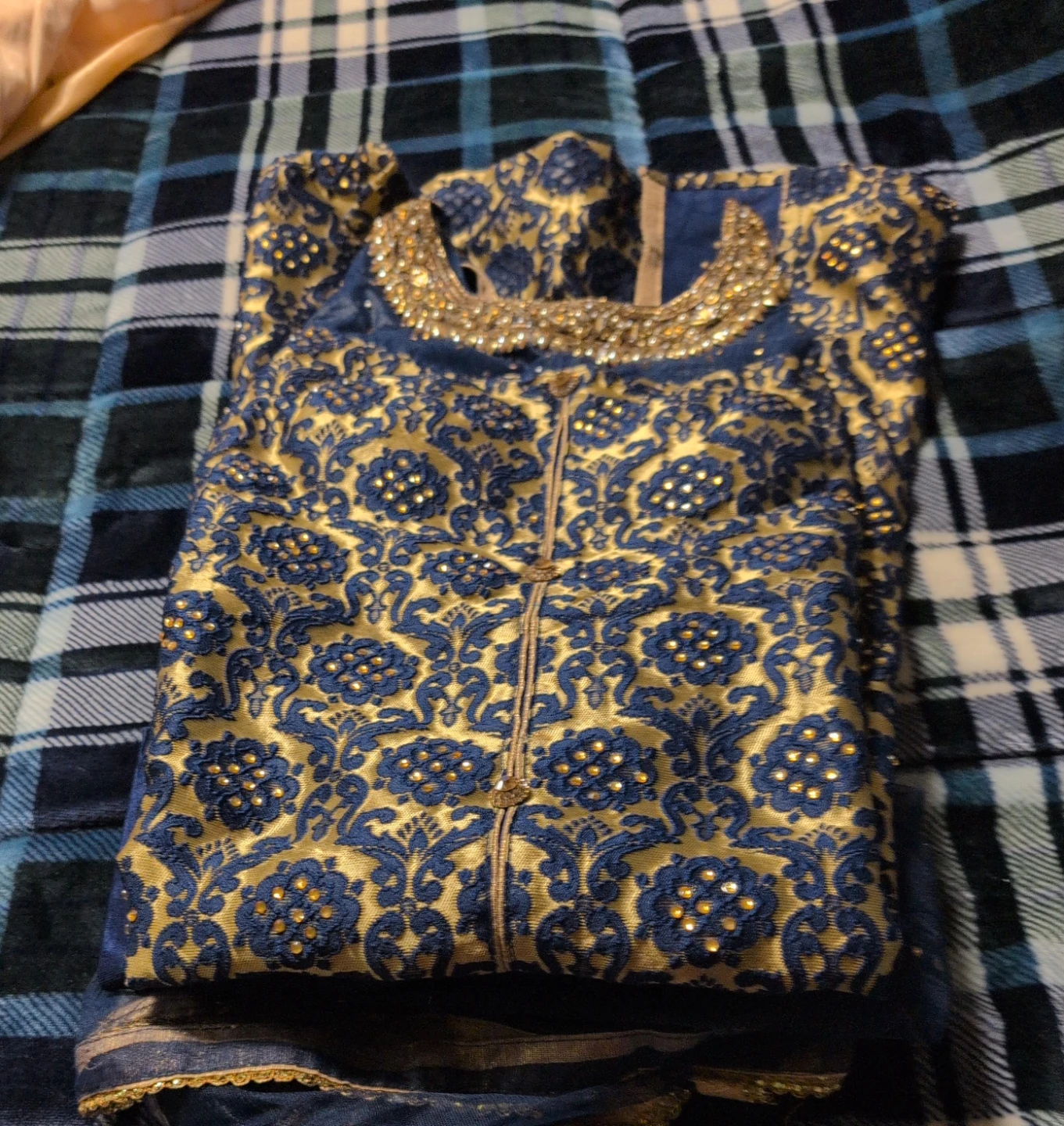 Blue & Gold Embroidered Indian Suit thumbnail