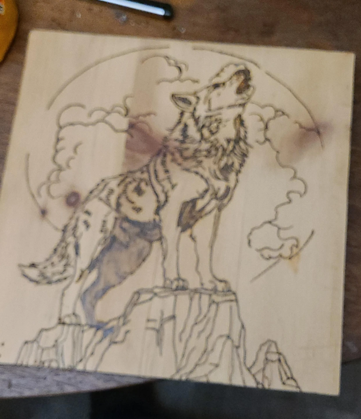 Handmade Wolf Wood Burning Art
