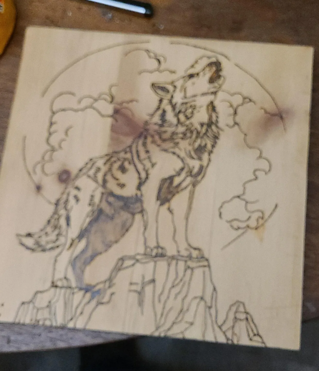 Handmade Wolf Wood Burning Art
