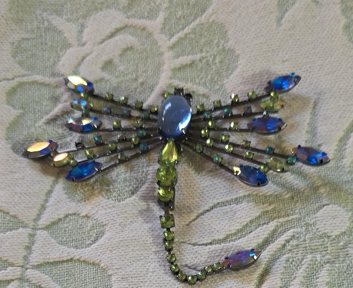 Dragonfly Brooch with Blue and Green Stones