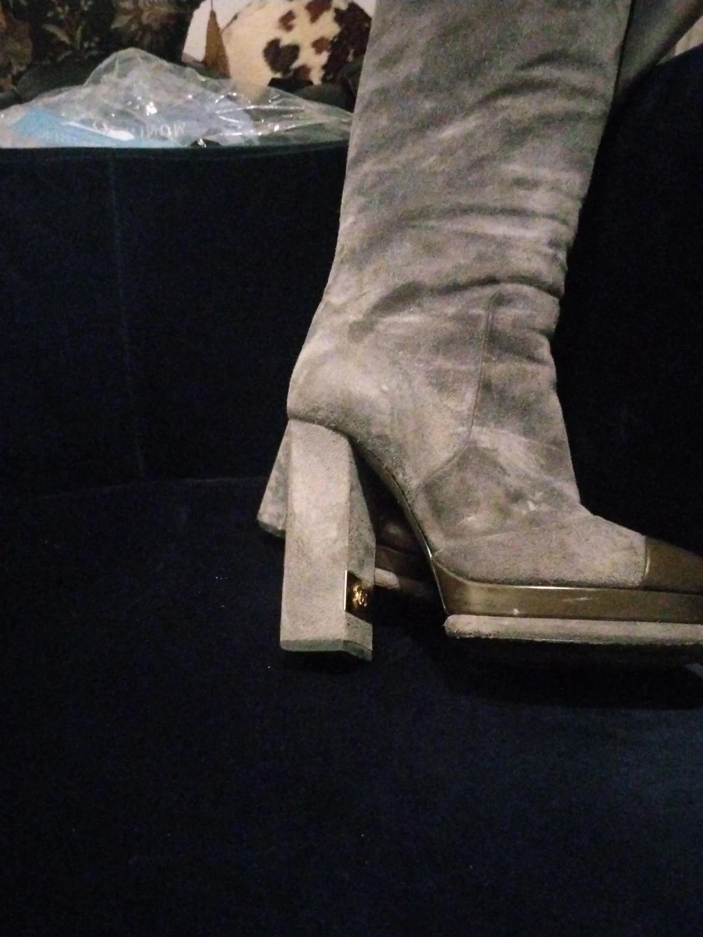 Grey Suede Over-the-Knee Boots