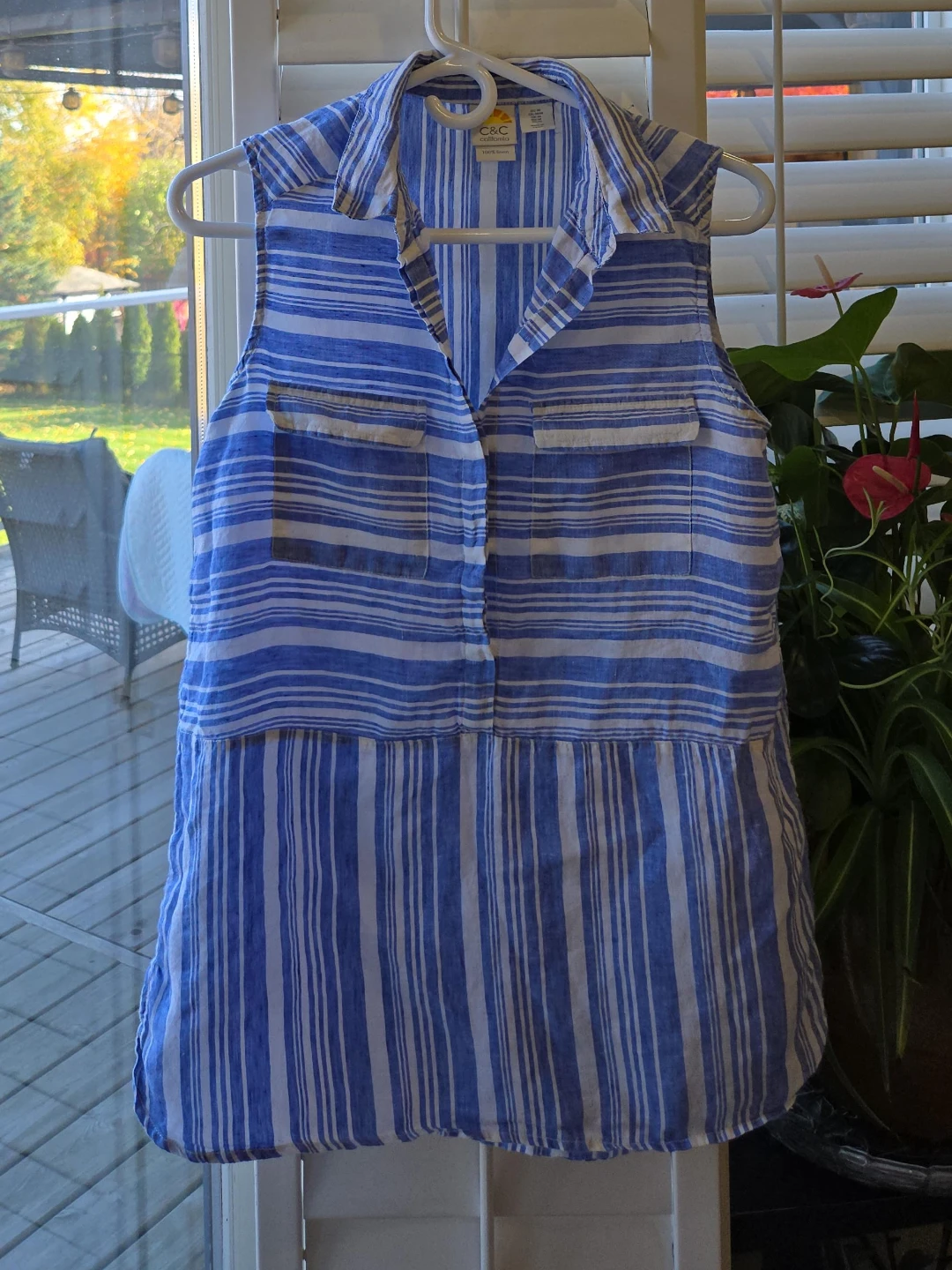 C&C California Blue Striped Linen Sleeveless Top image indicator(1)
