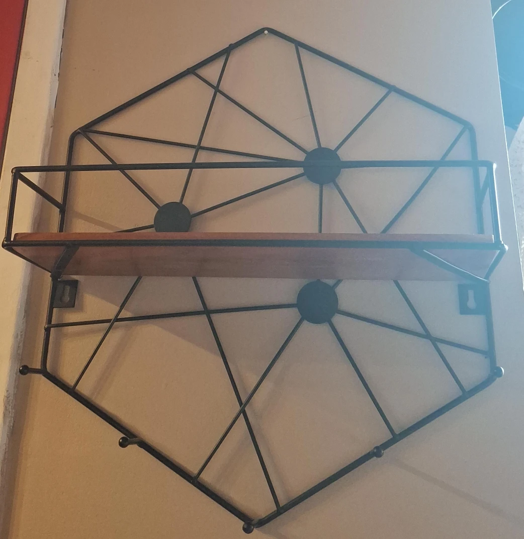 Hexagon Wall Shelf with Wood and Metal