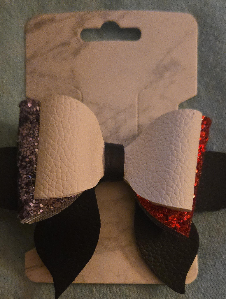 Handmade Hair Bow - Black, White, Red Glitter