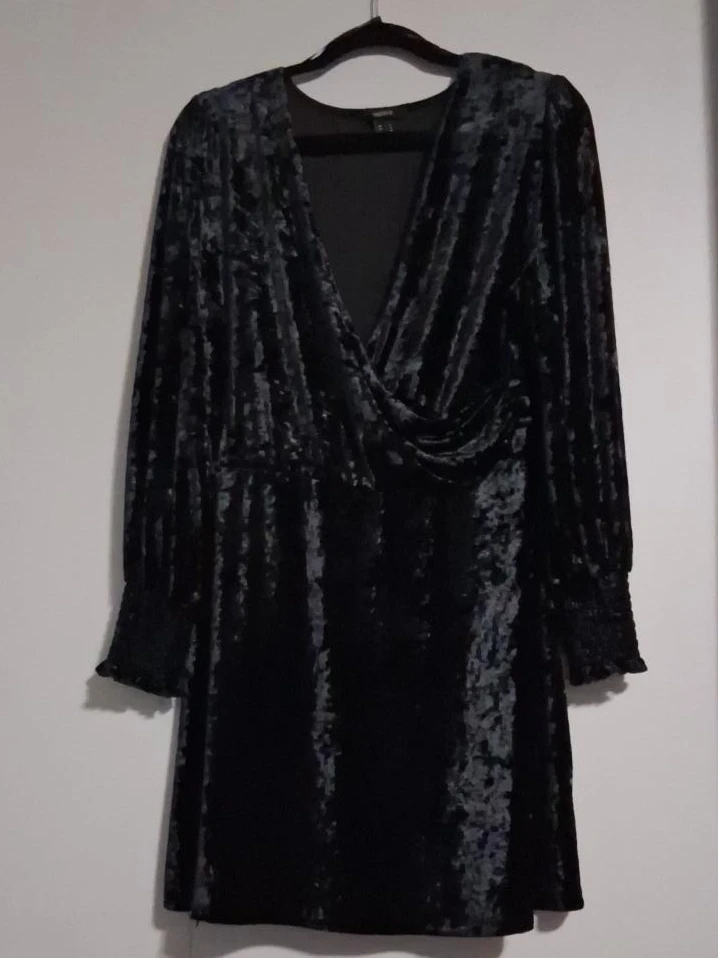 Black Velvet Velour Dress with Long Sleeves