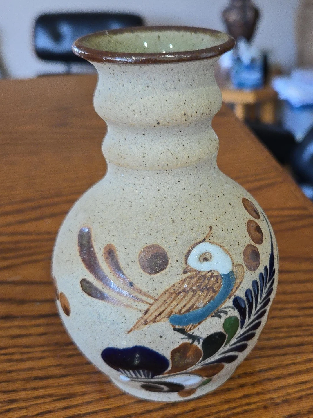 Handcrafted Pottery Vase with Bird Design
