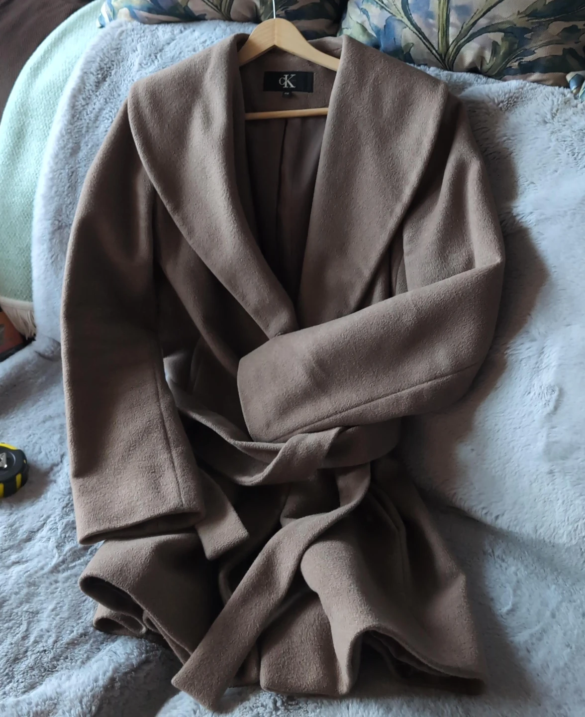 Calvin Klein Beige Wool Blend Belted Coat