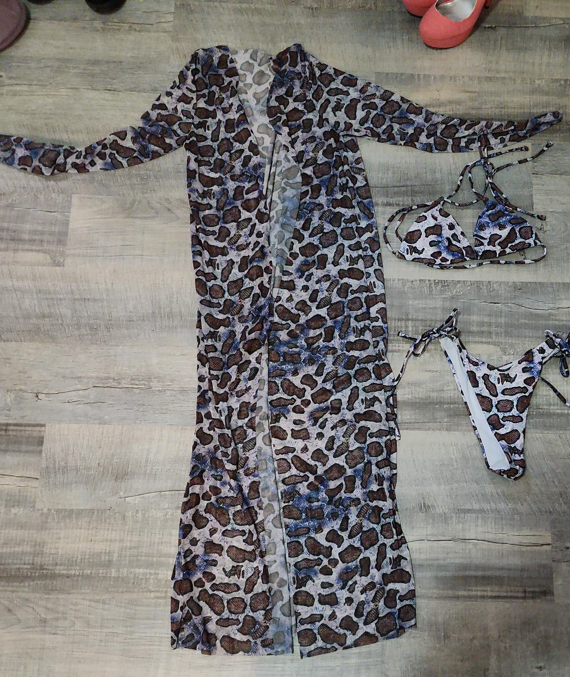 Leopard Print Swimsuit Coverup Set