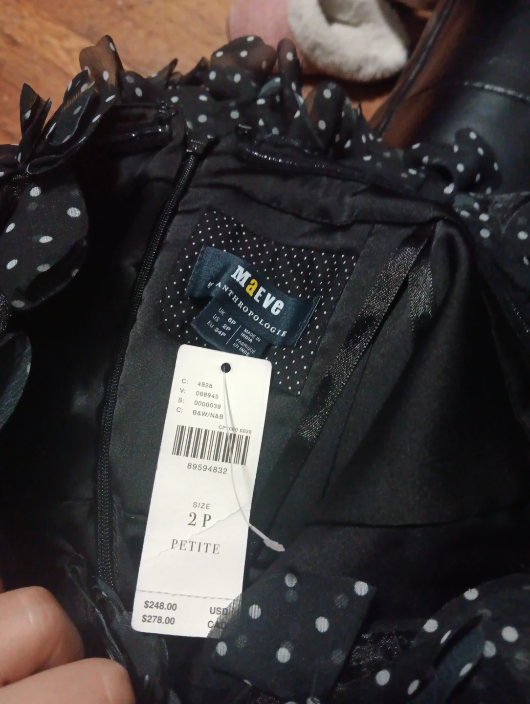 Maeve Anthropologie Black Polka Dot Dress - Size 2P