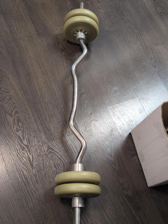 York Barbell Curl Bar  &  four 5 lb weights