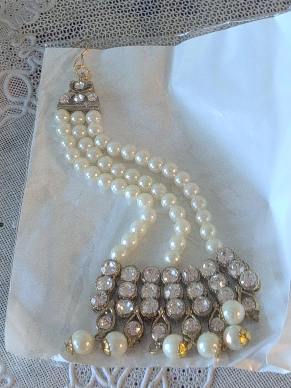 Pearl & Rhinestone Indian Bridal Headpiece thumbnail