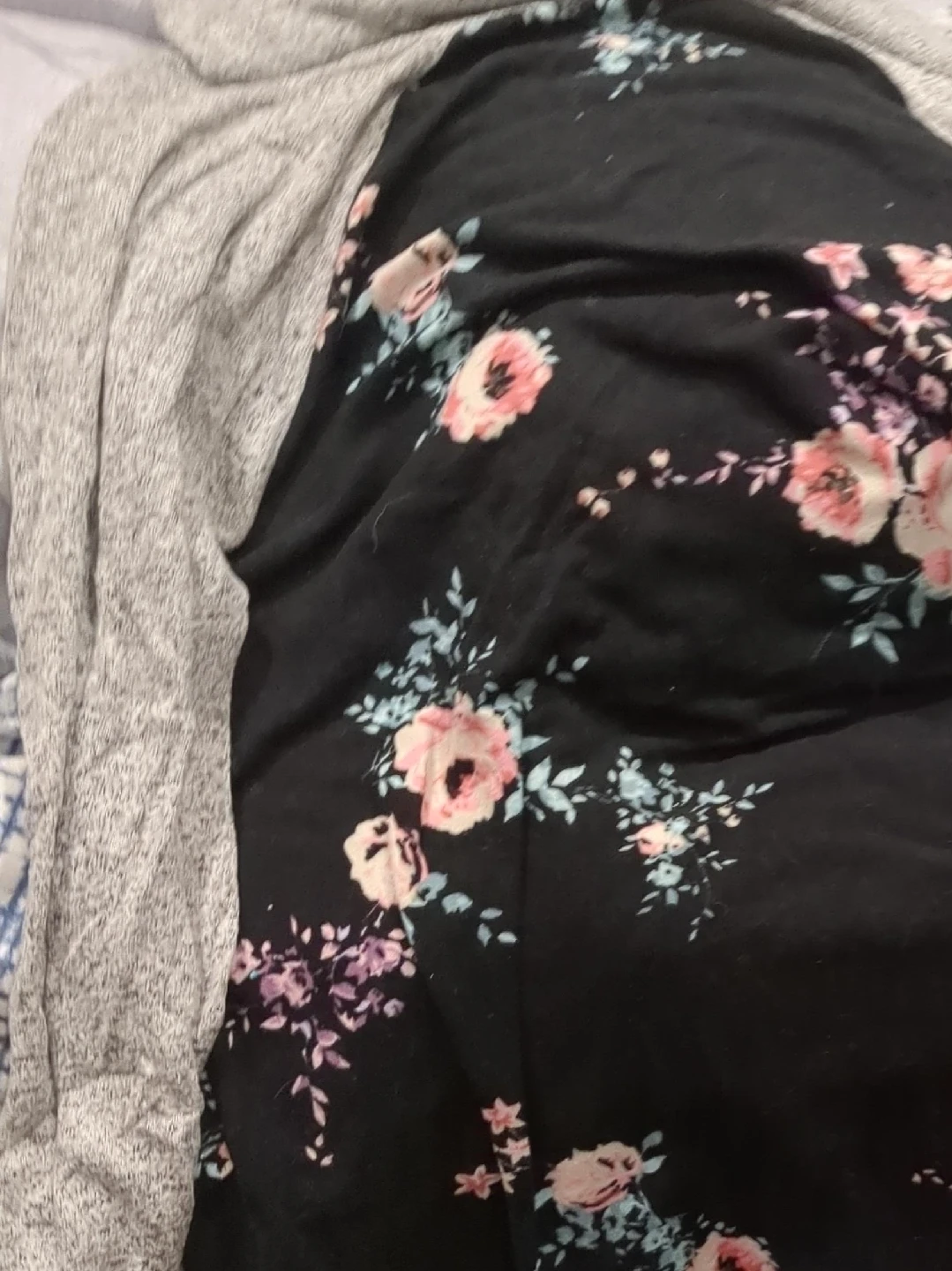 Floral Print Top & Grey Cardigan