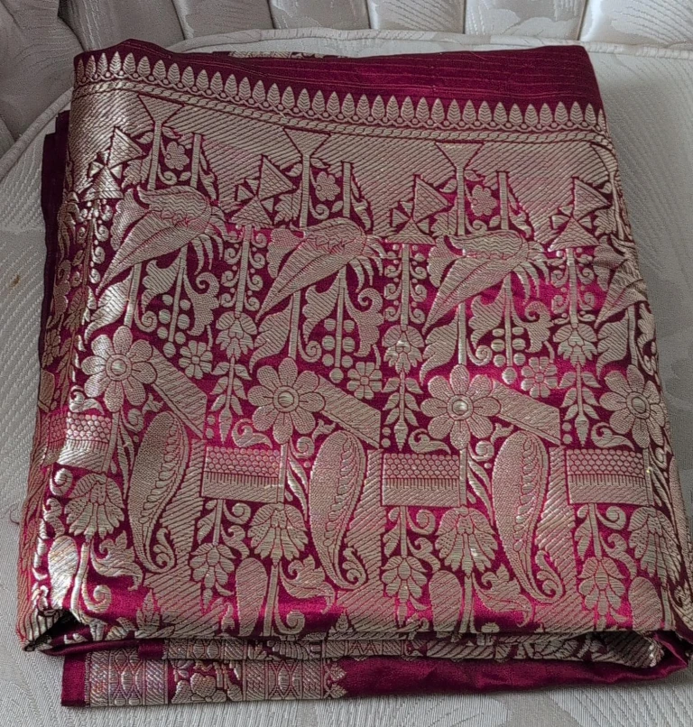 Burgundy & Gold Woven Saree