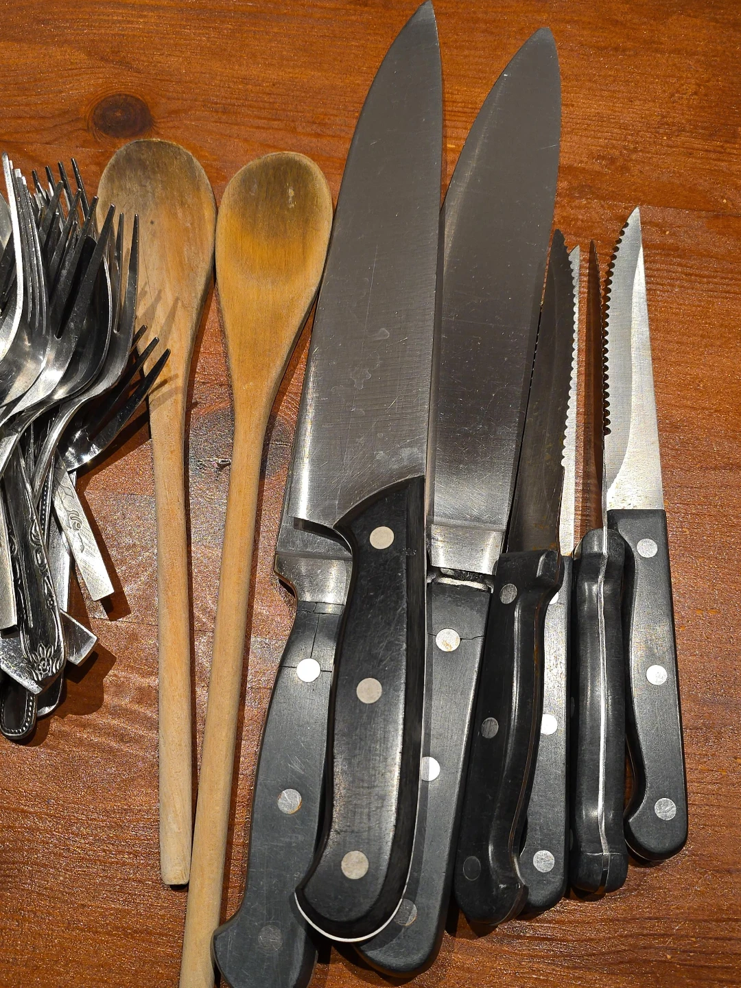 Assorted Kitchen Utensils: Knives, Spoons, Forks thumbnail