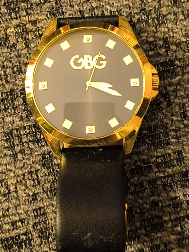 GBG Gold-Tone Watch with Black Leather Band thumbnail