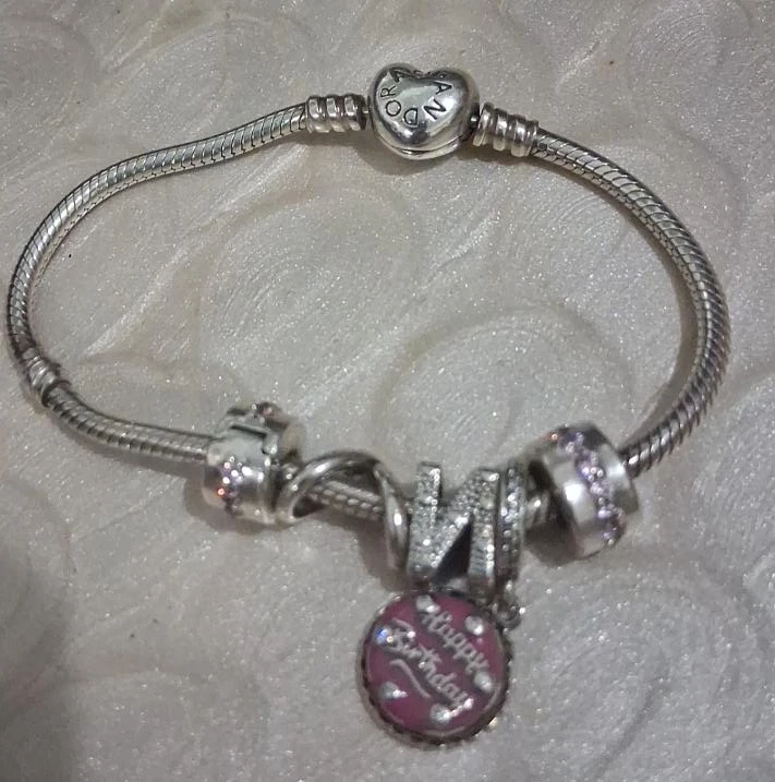 Pandora Silver initial "N" and Birthday Cake Charm Bracelet image indicator(3)